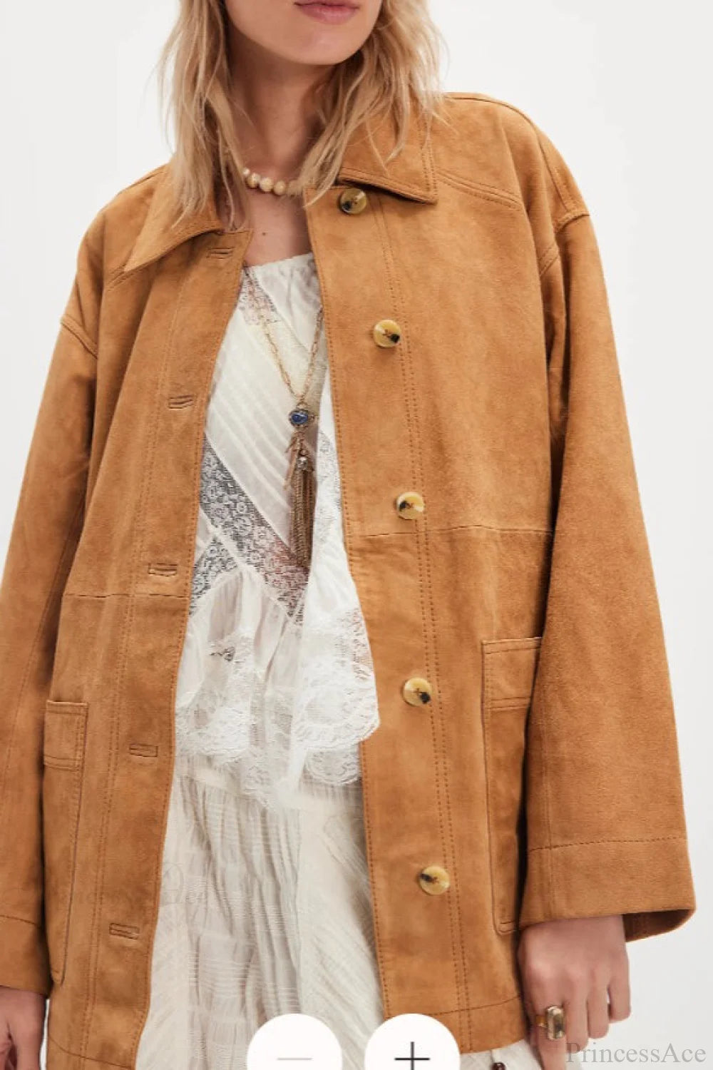 Vintage Simple Suede Single Breasted Jacket Khaki / S