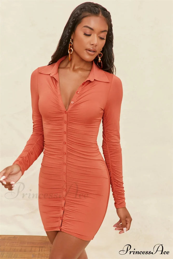 Vintage Single-Breasted Mini Dress For Summer M / Khaki Dresses