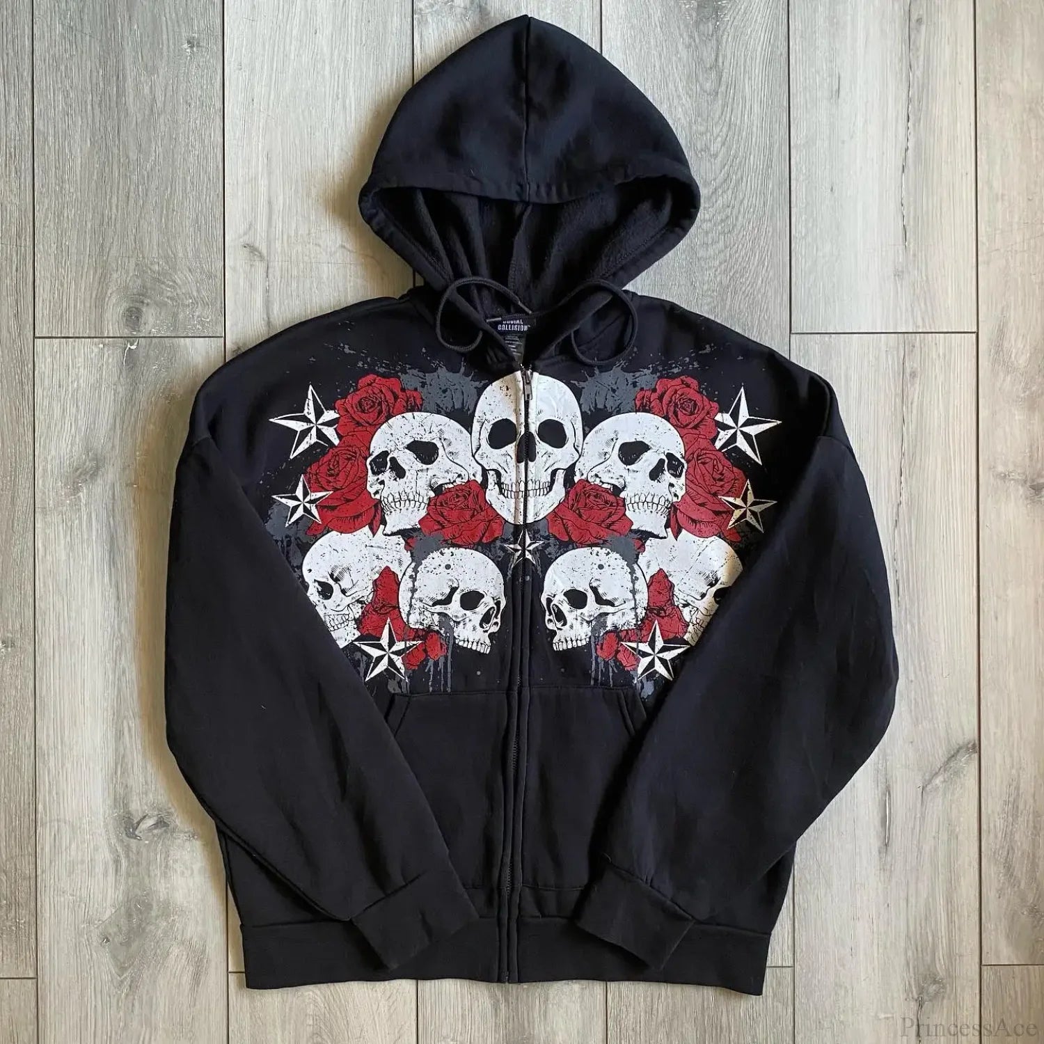Vintage Skull Rose Print Hoodie