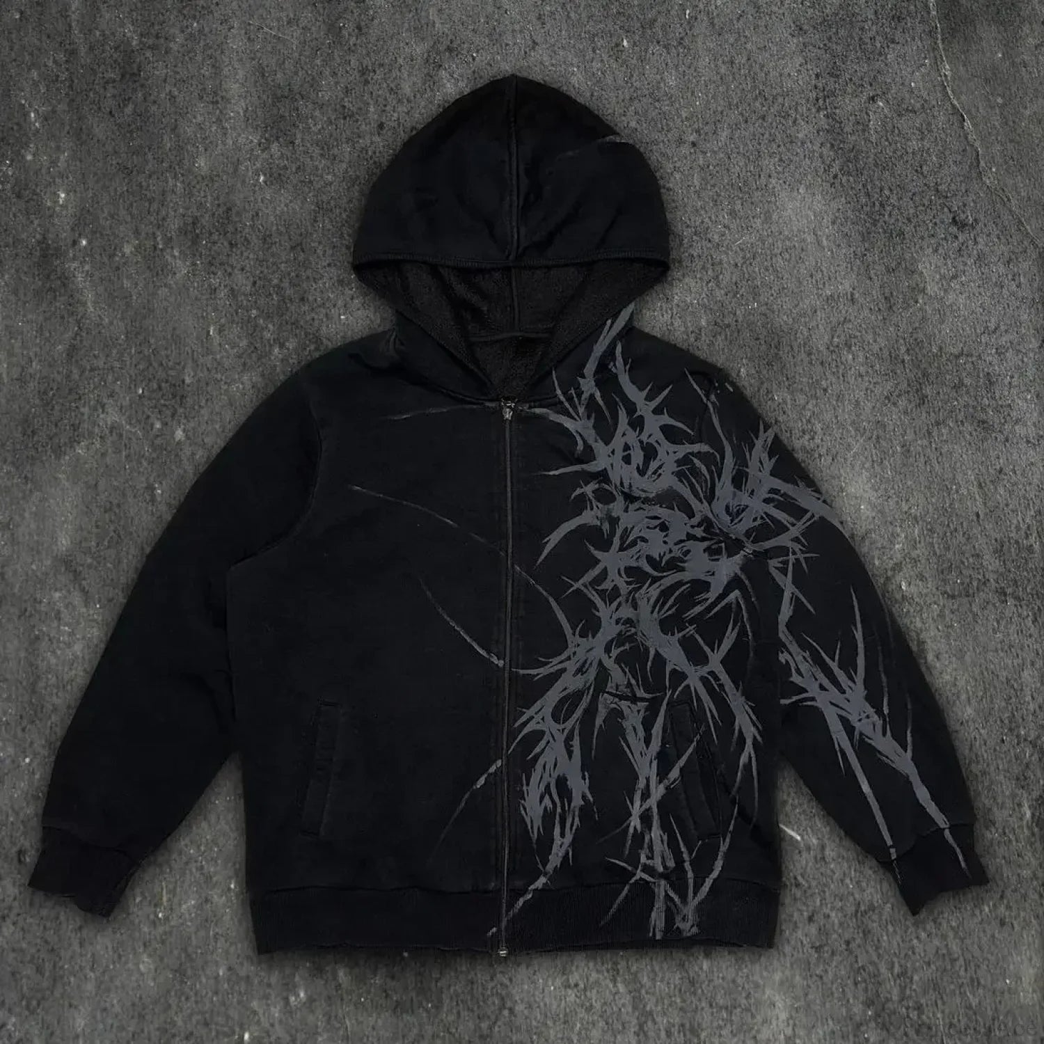 Vintage Skull Rose Print Hoodie black 1 / S
