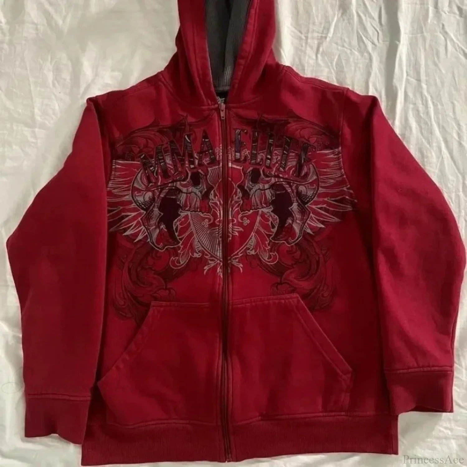 Vintage Skull Wing Zip Up Hoodie