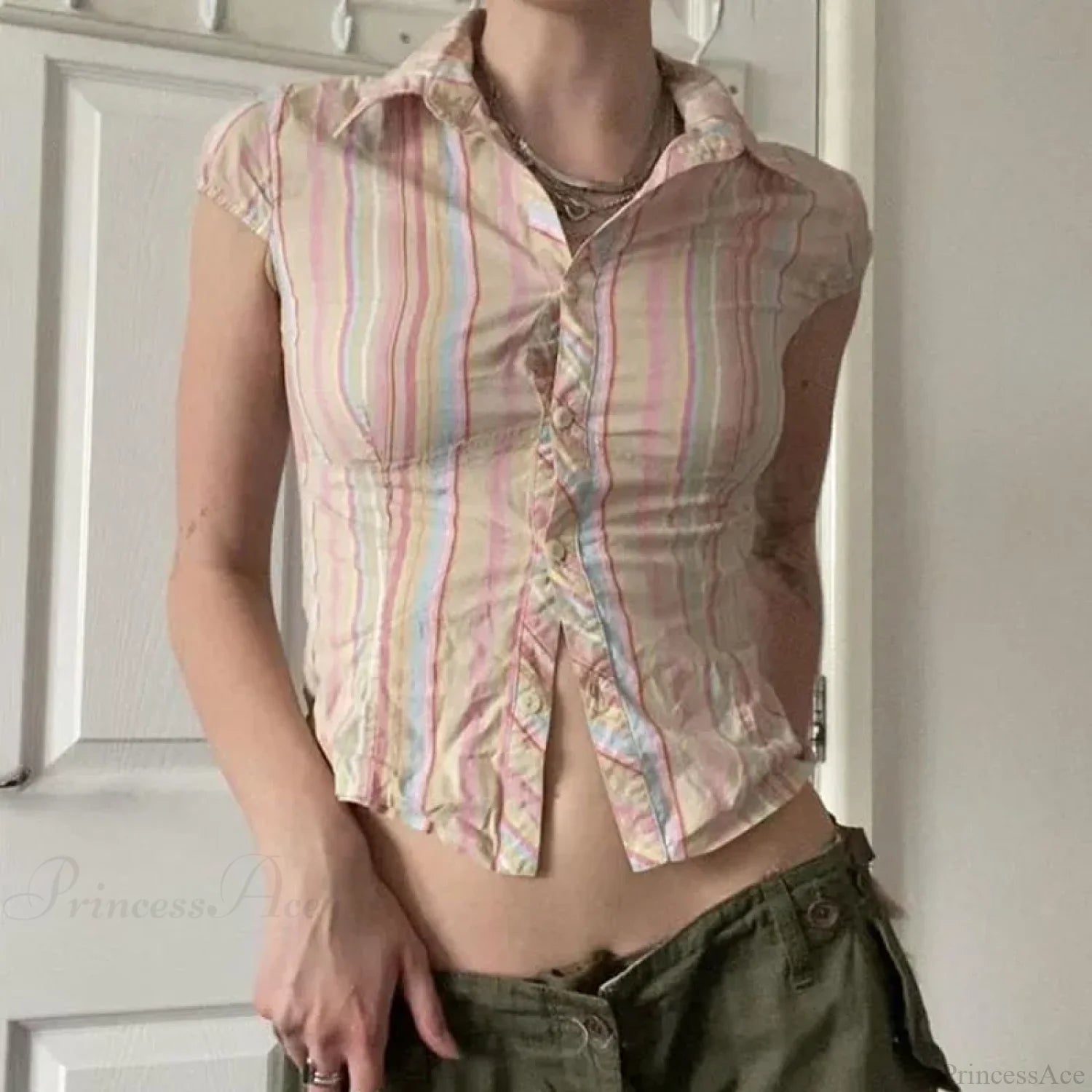 Vintage Stripe Slim Shirt Cardigan Blouse blouse-250223