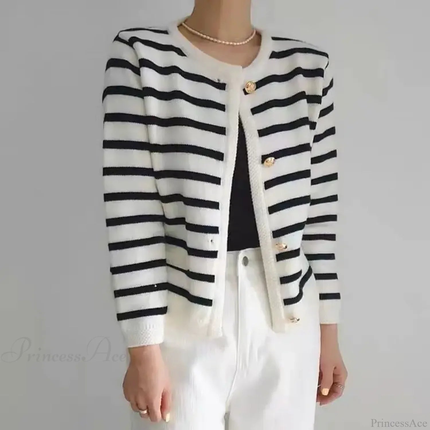 Vintage Striped Loose Knitting Simplicity Knit Cardigan Black / One Size cardiagn-250126