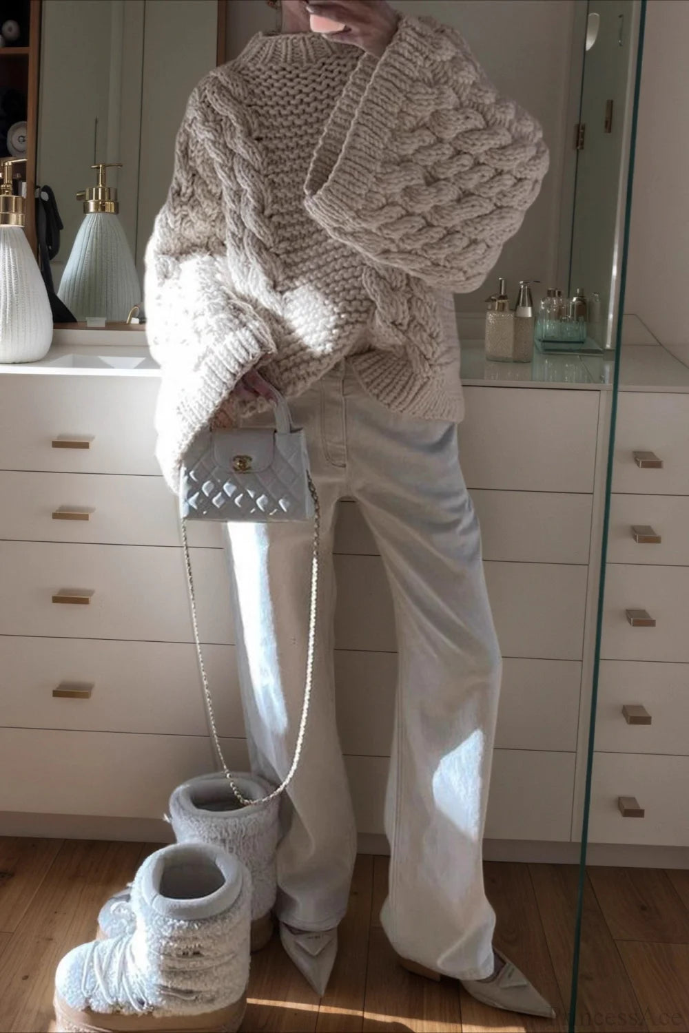 Vintage Stylish Crewneck Bell Sleeve Loose Sweater