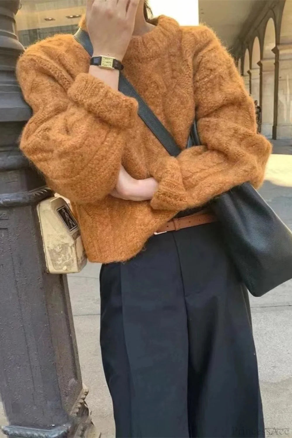 Vintage Thick Yarn Cable Loose Crew Neck Sweater