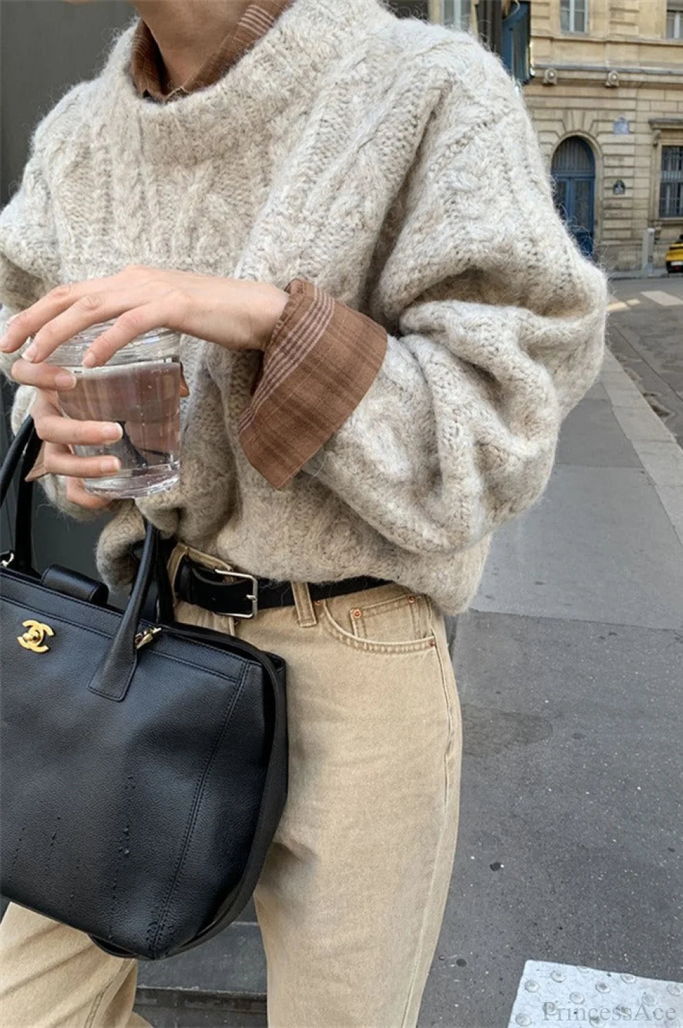 Vintage Thick Yarn Cable Loose Crew Neck Sweater