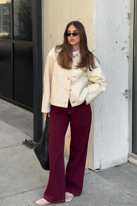 Vintage Twill Denim Solid Loose Lapel Jacket