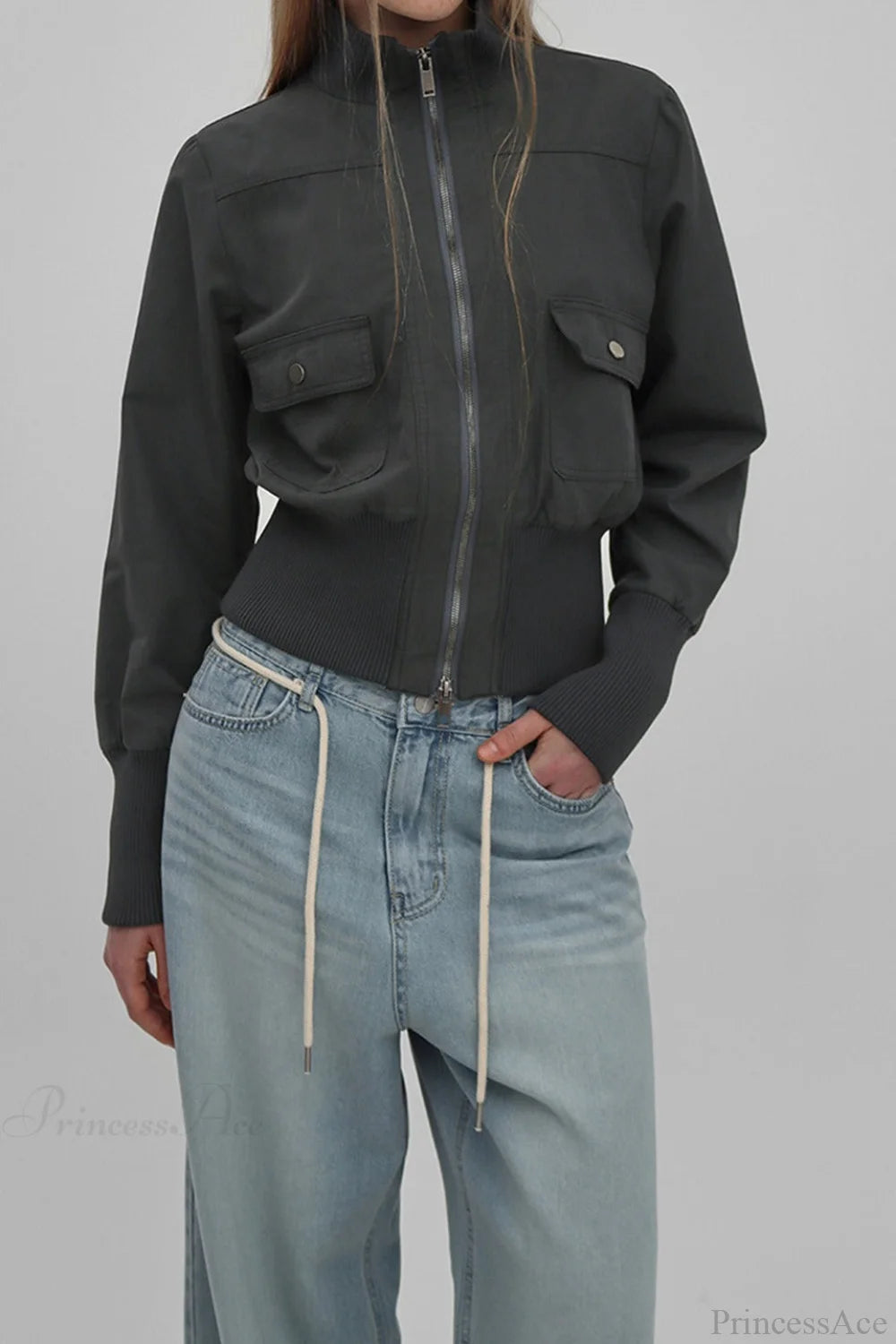 Vintage Utility Ribbed Pockets Jacket