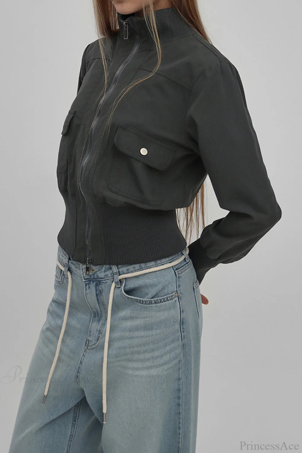 Vintage Utility Ribbed Pockets Jacket Black / S