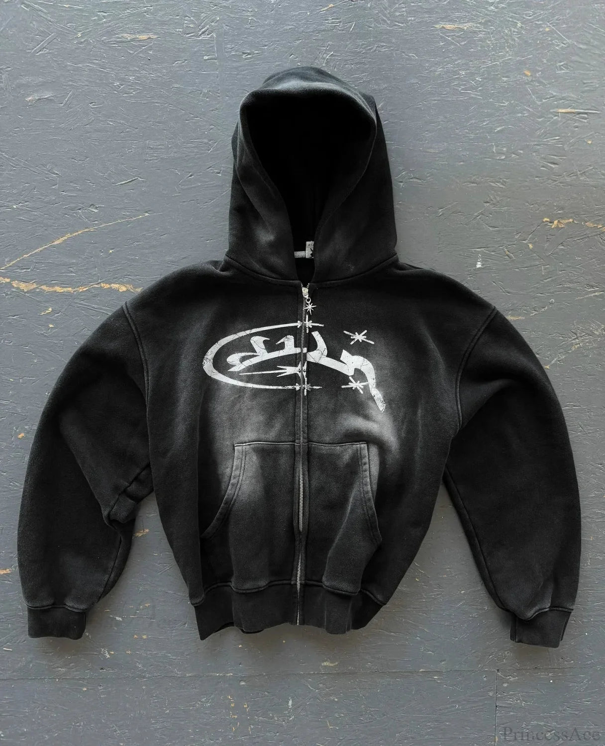 Vintage Wash Zip Up Hoodie Black1 / M