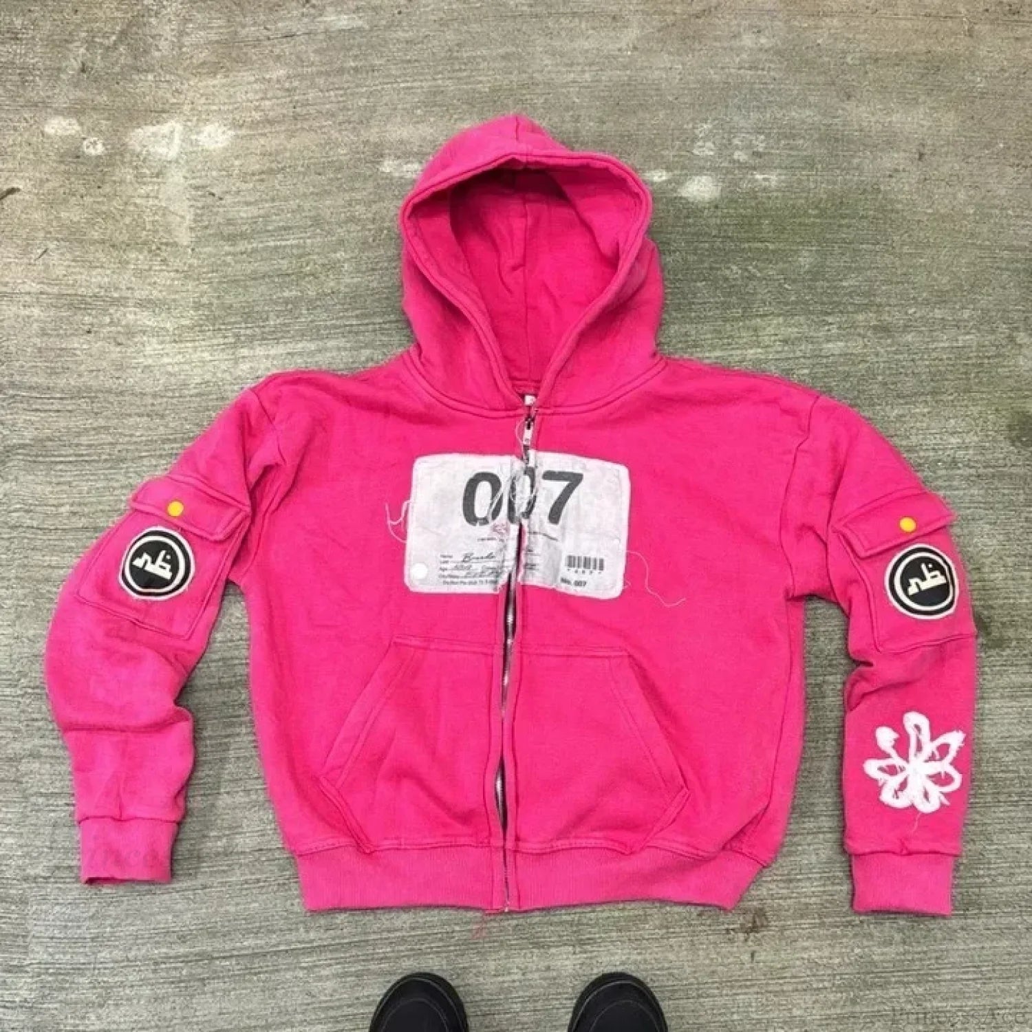 Vintage Wash Zip Up Hoodie Pink / M