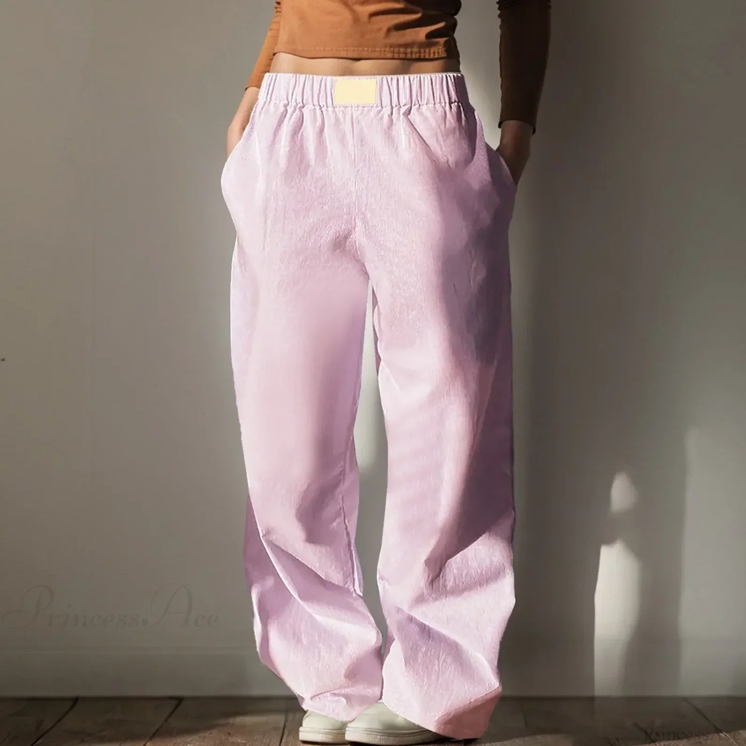 Vintage Wide Leg Drawstring High Waist Pants Pink / XS