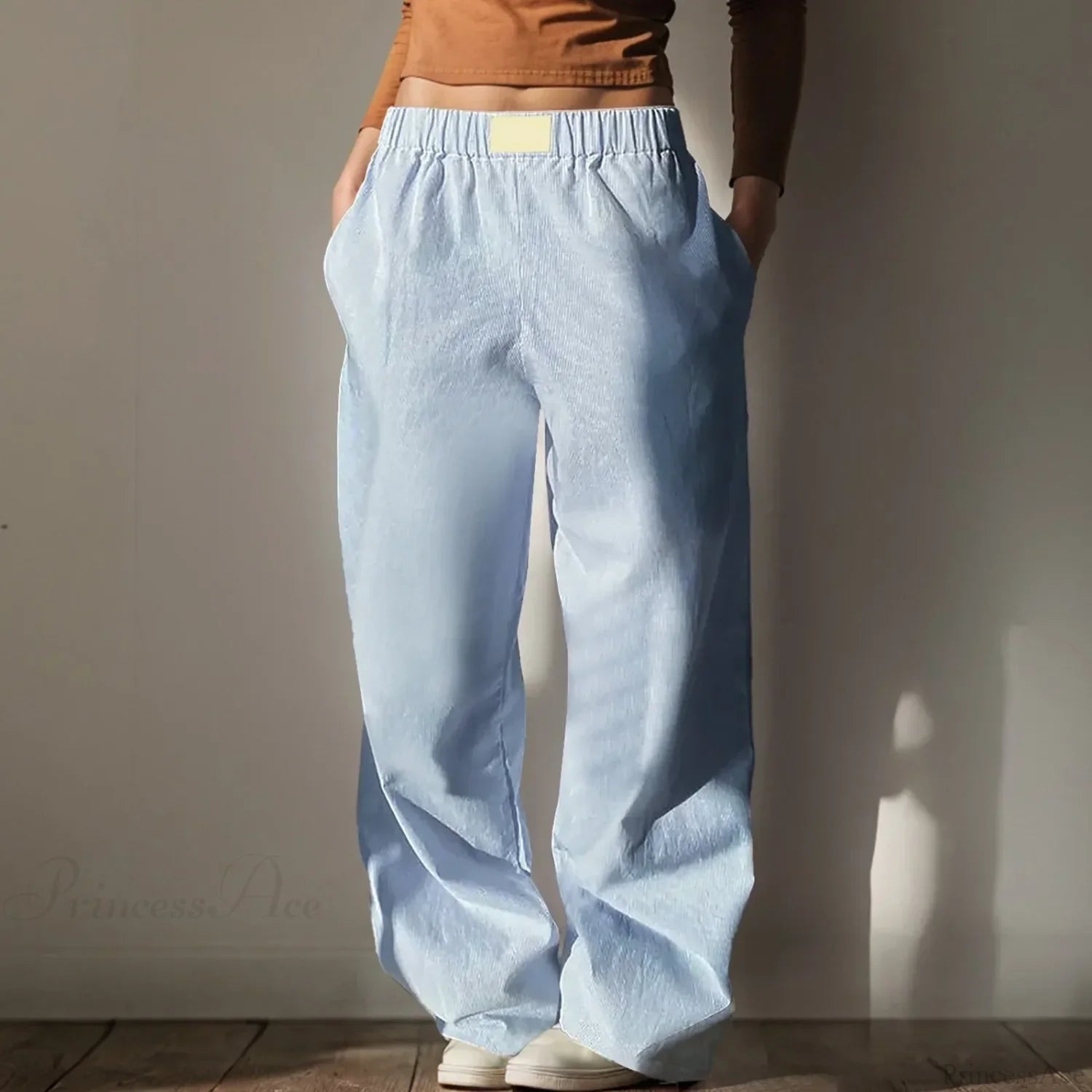 Vintage Wide Leg Drawstring High Waist Pants Sky Blue / XS
