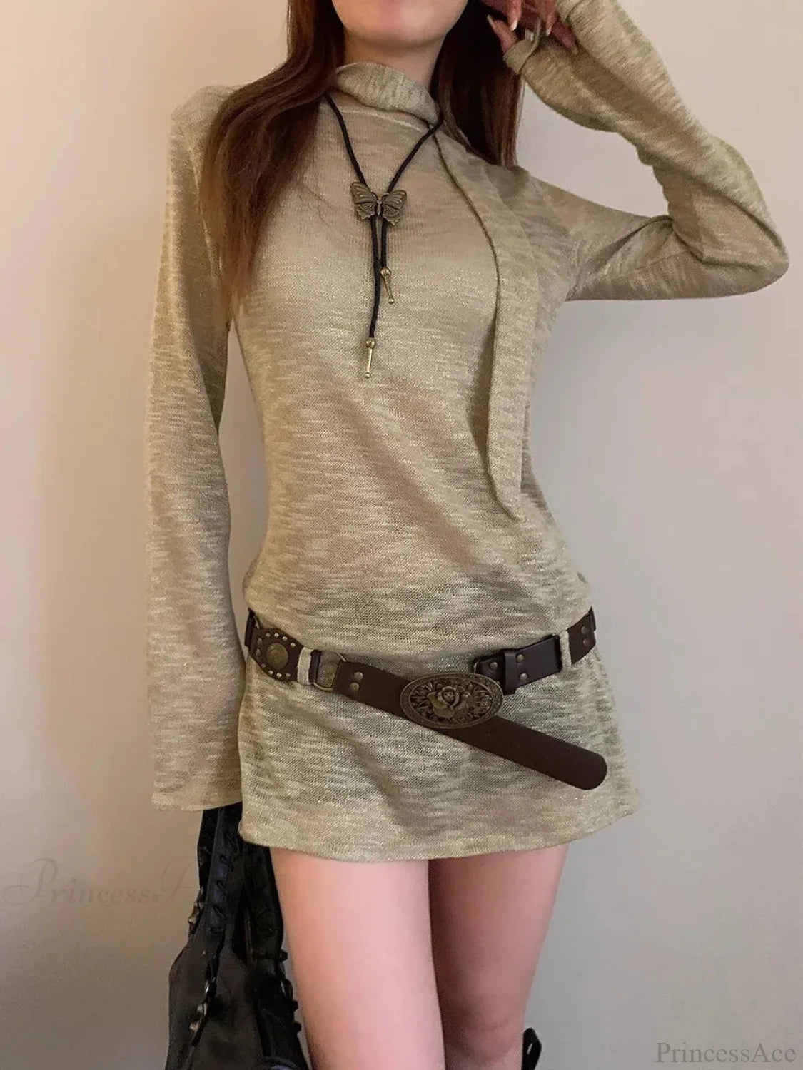 Vintage Y2K Dark Bohemian Wide Brown Belt Coffee / 105CM