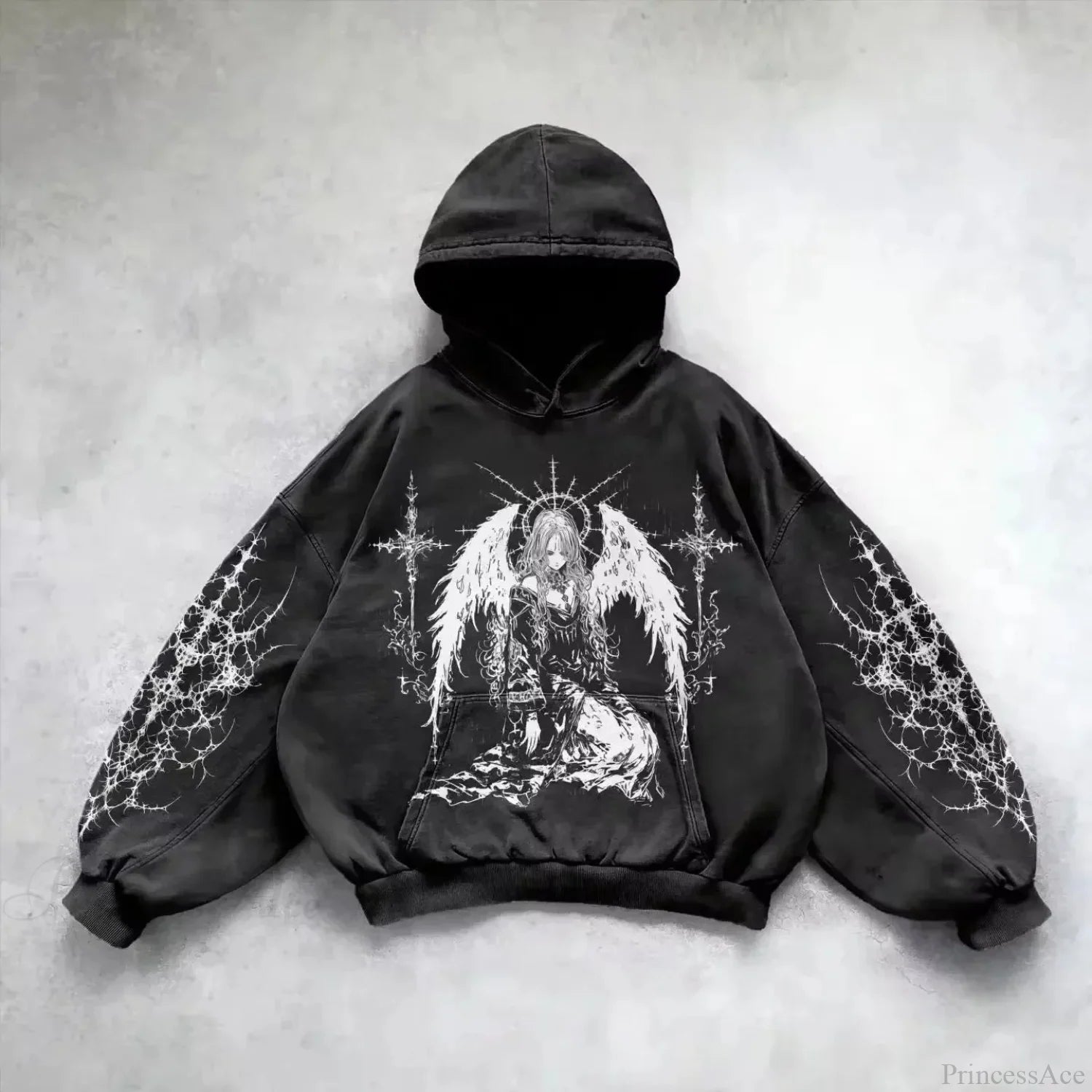 Vintage Y2K Gothic Printed Zipper Hoodie black5 / S