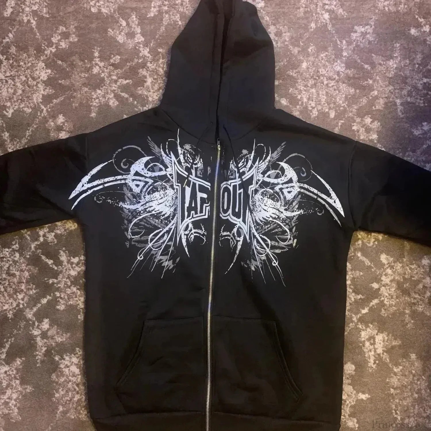 Vintage Y2K Graphic Gothic Zipper Hooded Sweatshirt black2 / S