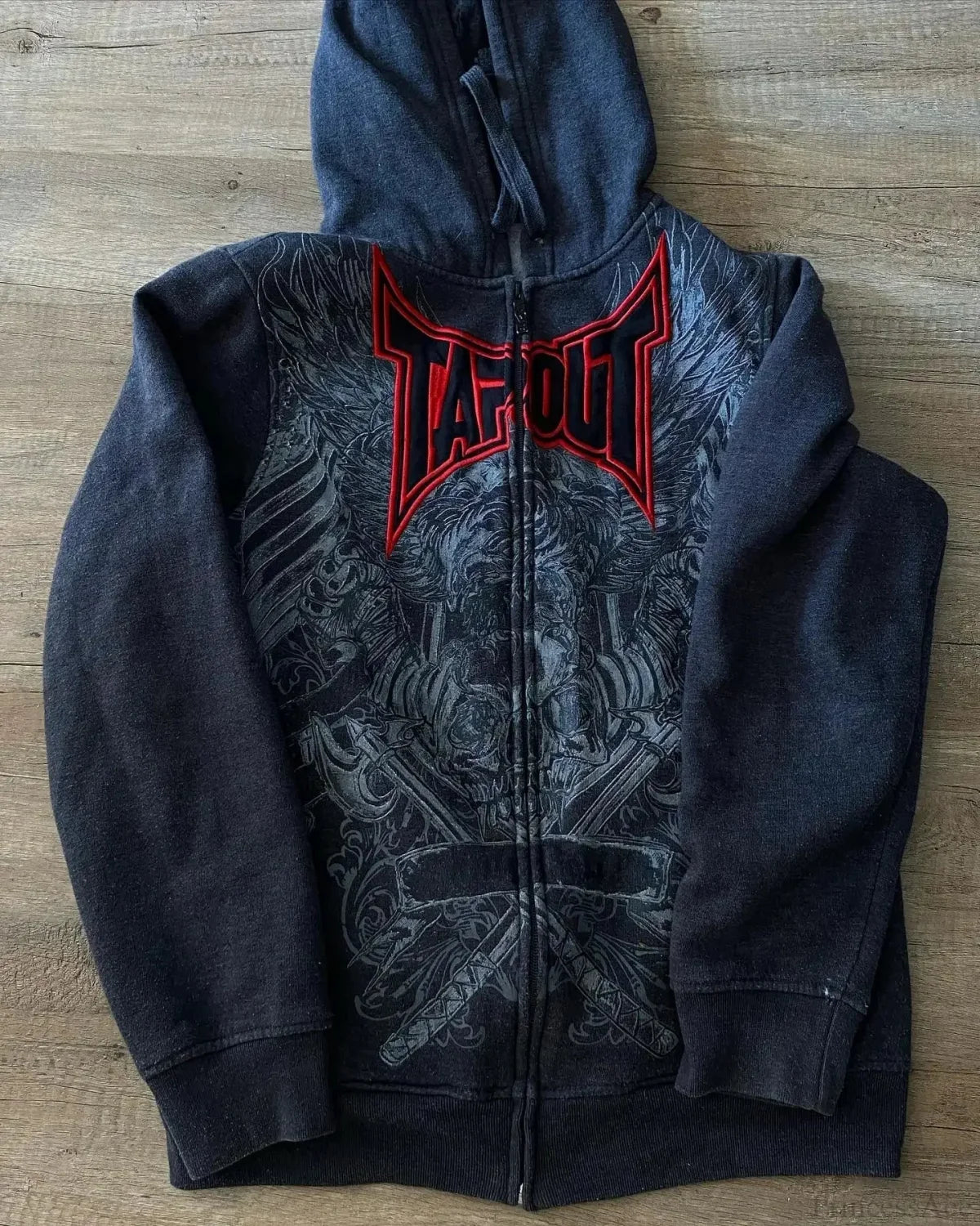 Vintage Y2K Graphic Gothic Zipper Hooded Sweatshirt black4 / S
