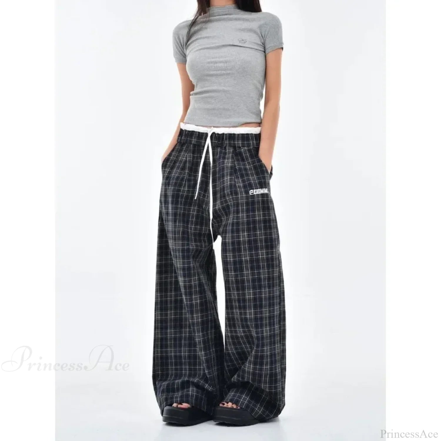 Vintage Y2K Plaid Women Sweatpants Pants black / S