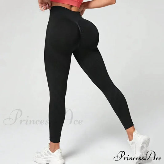 Waist Seamless Fitness Fashion Knitting Slim Legging Black / S