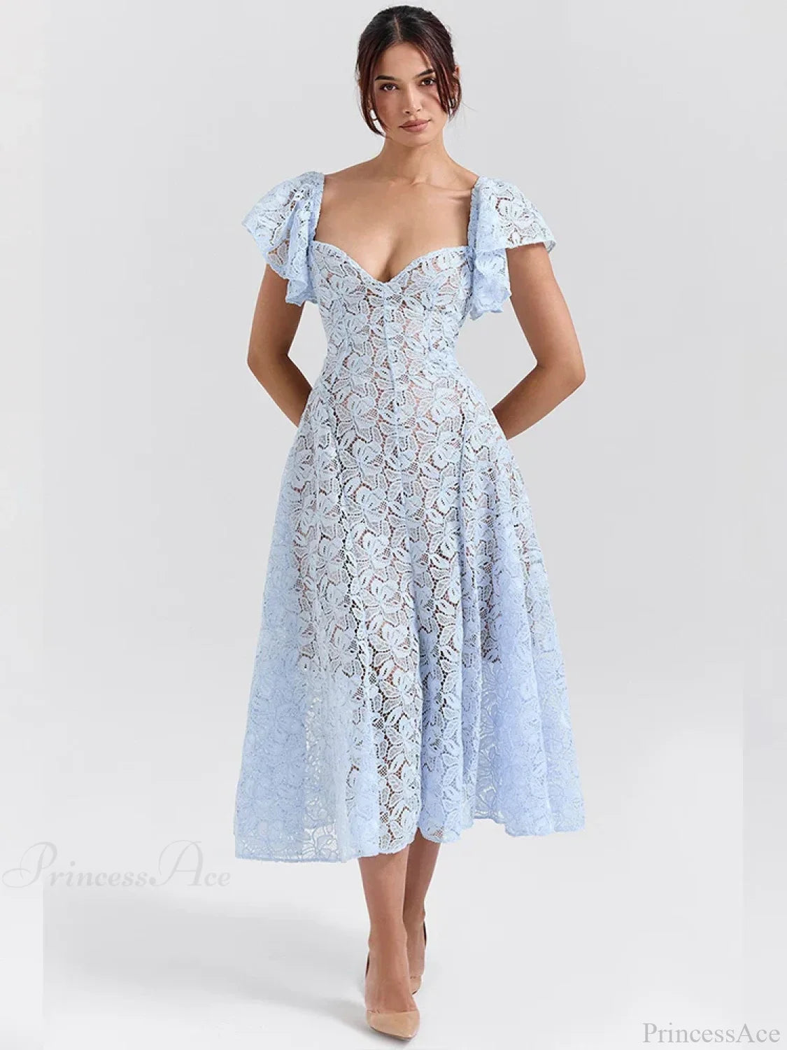 Waist Wrap Lace Vacation Dress Blue / S vacationdress-250223