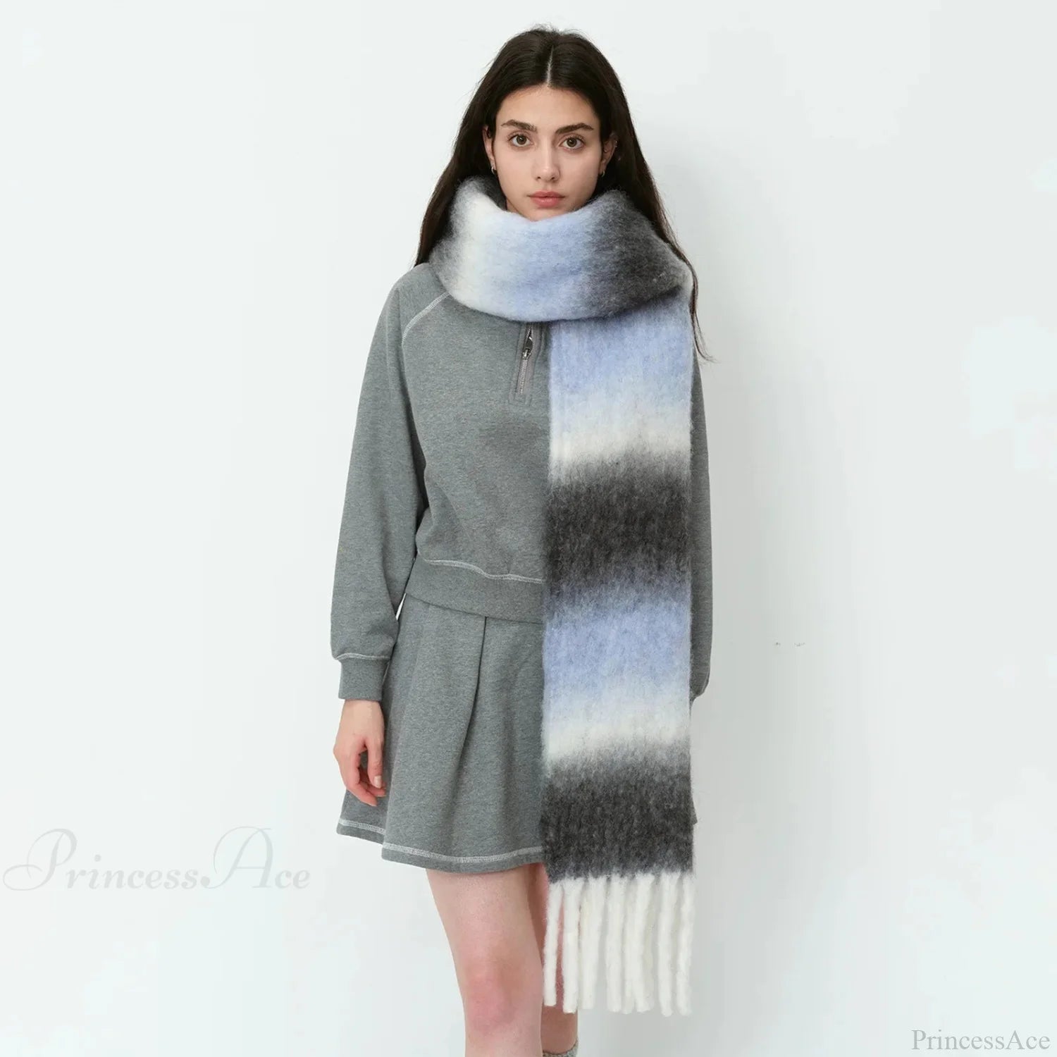 Warm Gradient Color Wool Winter Scarf 黑色和蓝色 Scarfs-L