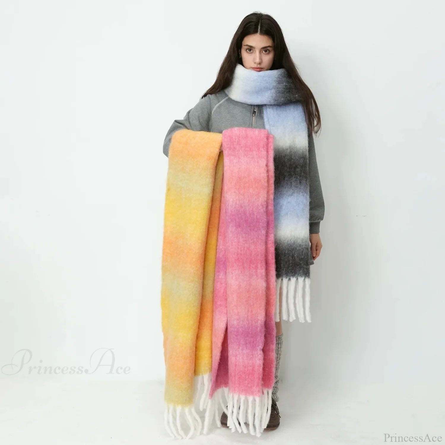 Warm Gradient Color Wool Winter Scarf Scarfs-L