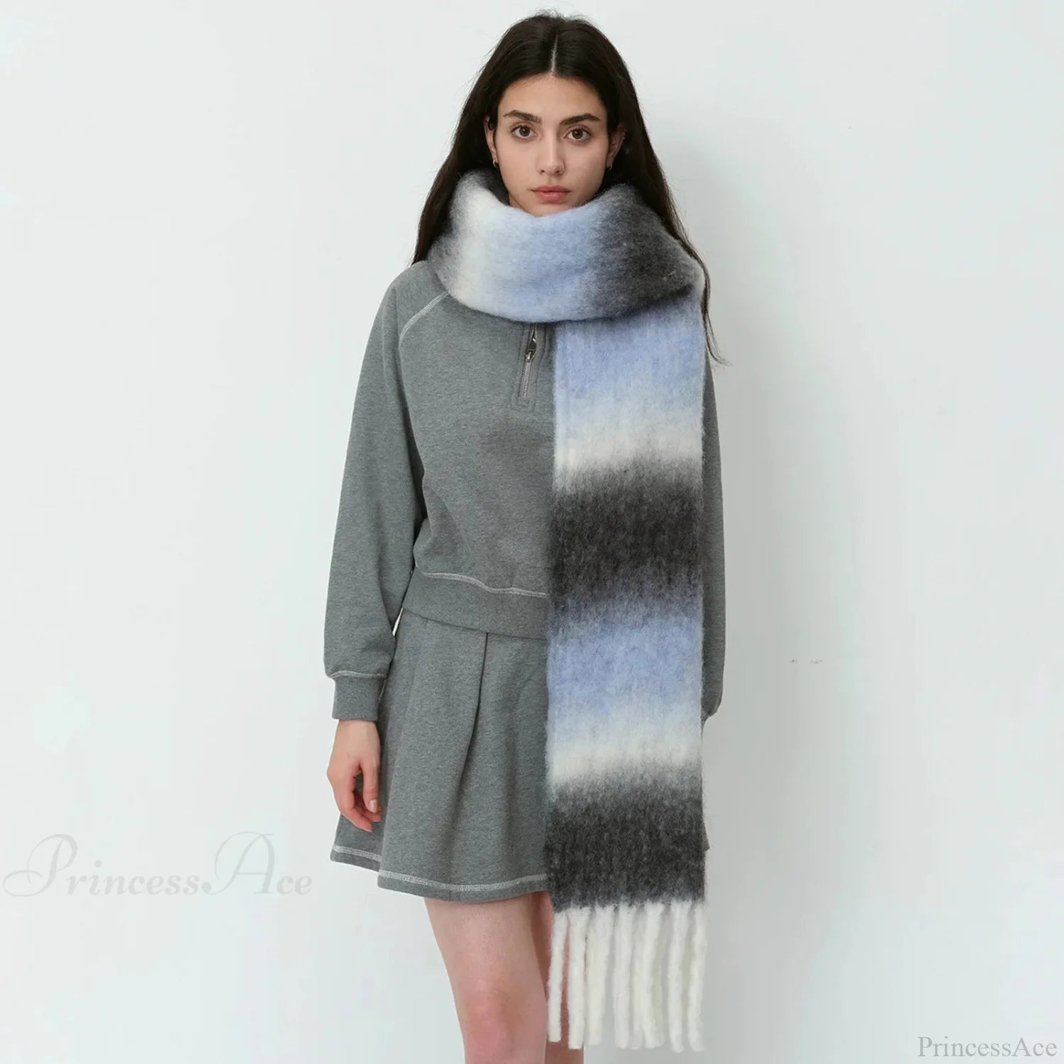 Warm Gradient Color Wool Winter Scarf Scarfs-L