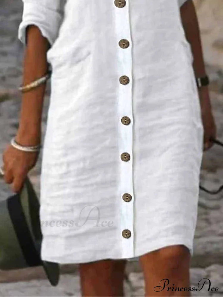 Warm-Season Black Spring Arm Fall Blouse White Gown S Half Green Women’s Midi Plain Casual Cotton