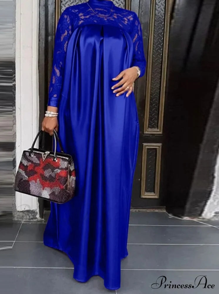 Warm-Season Long Gown Women’s Party And With Full-Length Kaftan Lace Patchwork Neck Sleeves