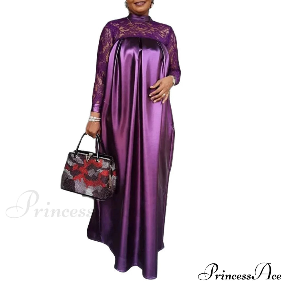 Warm-Season Long Gown Women’s Party And With Full-Length Kaftan Lace Patchwork Neck Sleeves