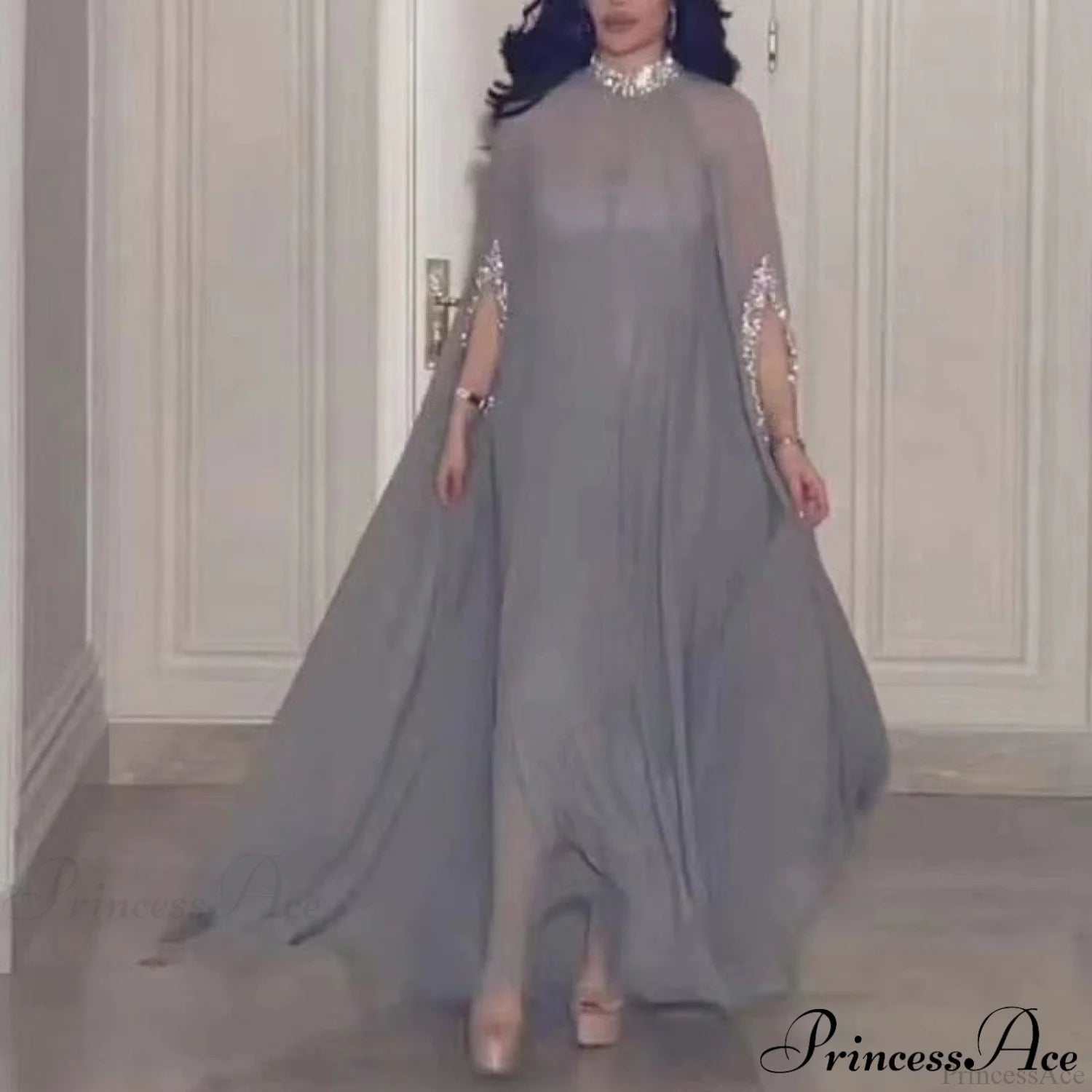 Warm-Season With - Batwing Loose Large Pullover Chiffon Gown Casual Patchwork Party Sleeves Size