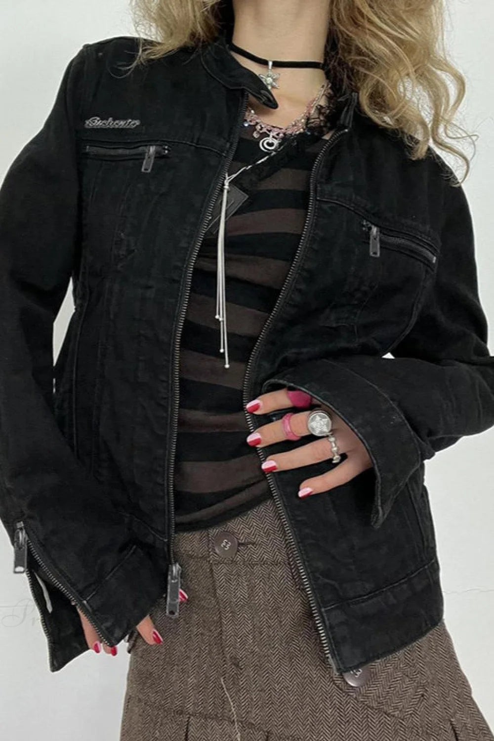 Washed Black Denim Zip Hoodie