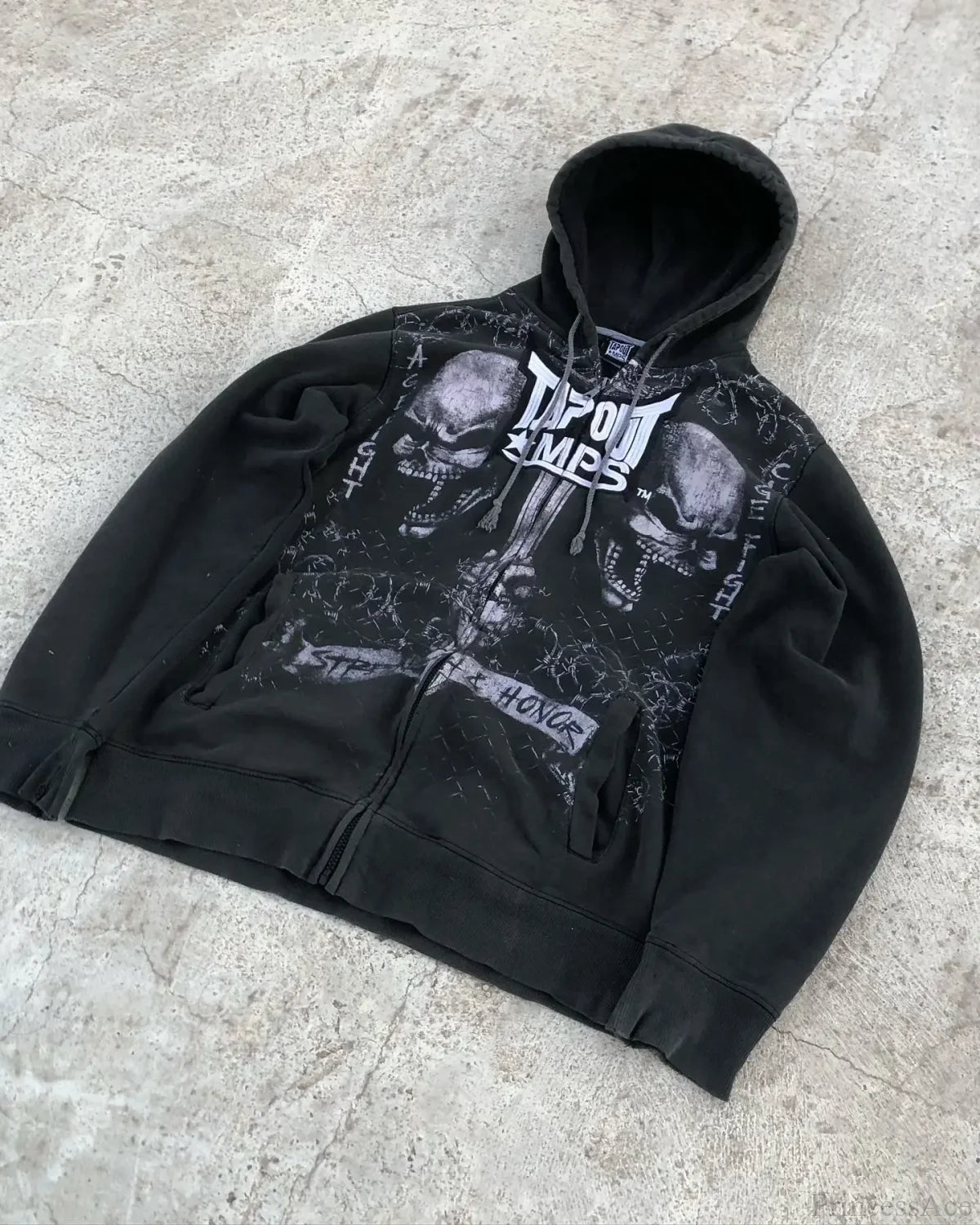 Washed Gothic Letter Zipper Hoodie