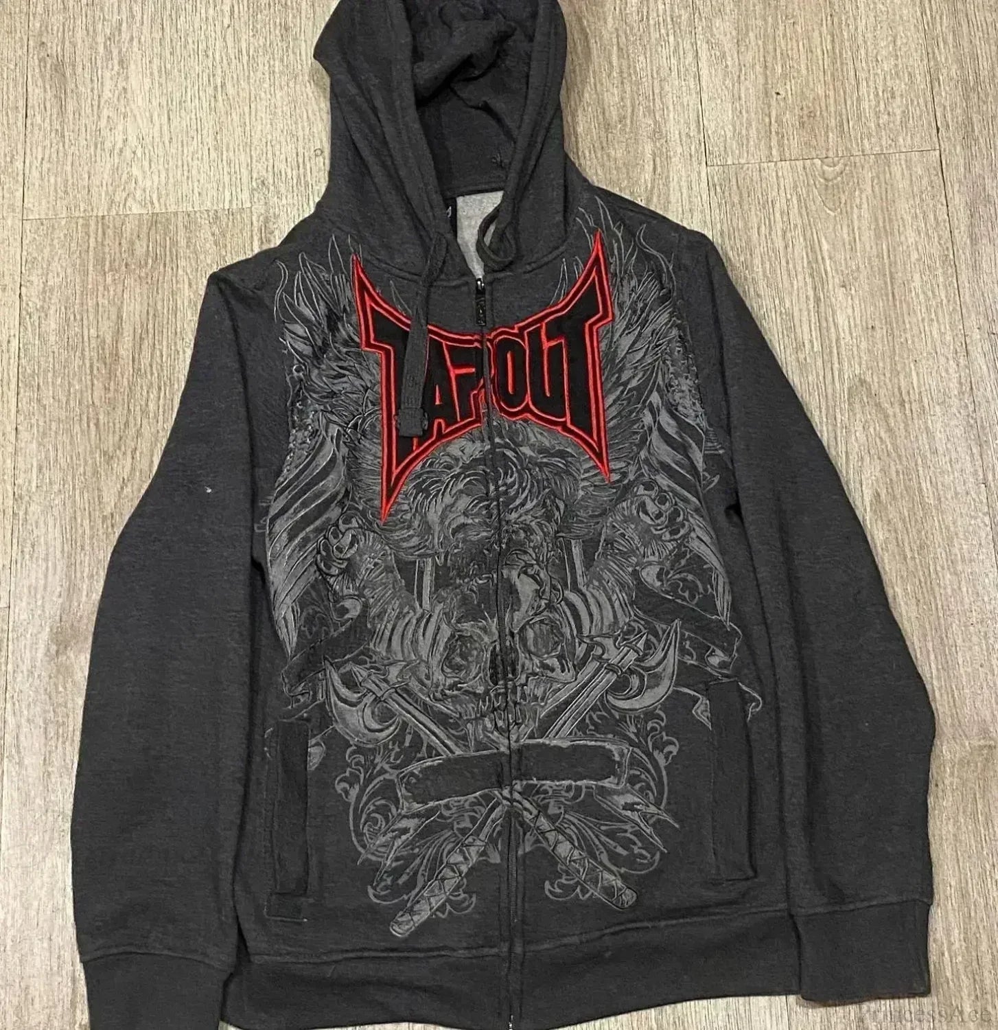 Washed Gothic Letter Zipper Hoodie black 2 / S