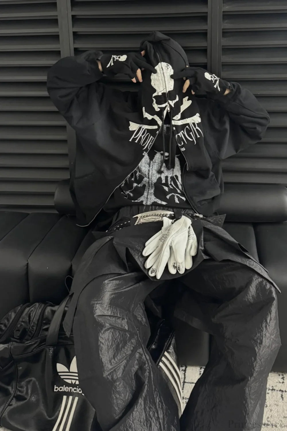Washed Skeleton Print Zip Up Hoodie
