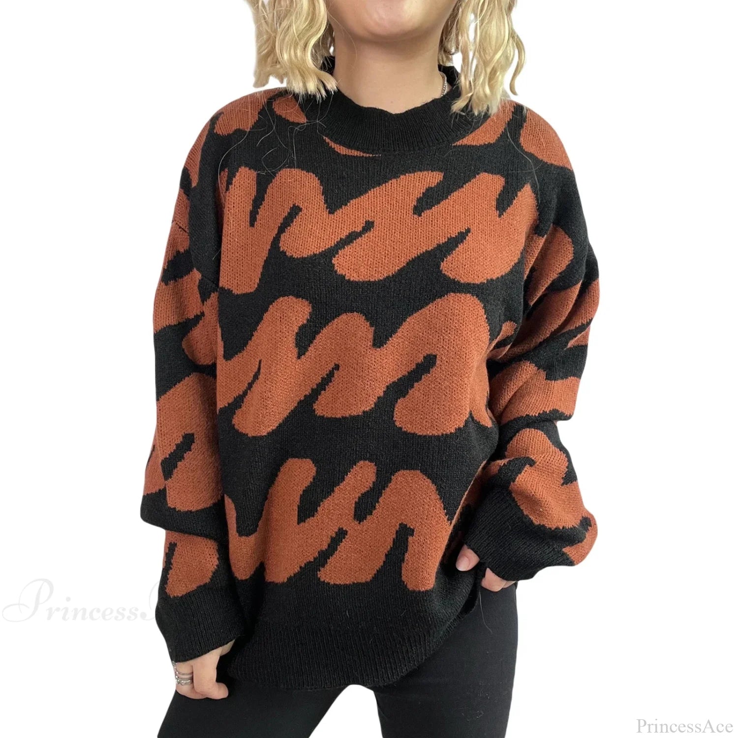 Wave Stripe Print Crew Neck Warm Sweater MULTI / S
