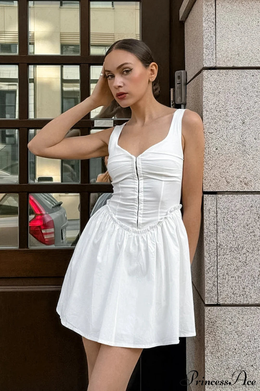 White Cotton A Line Cami Mini Dress White / S