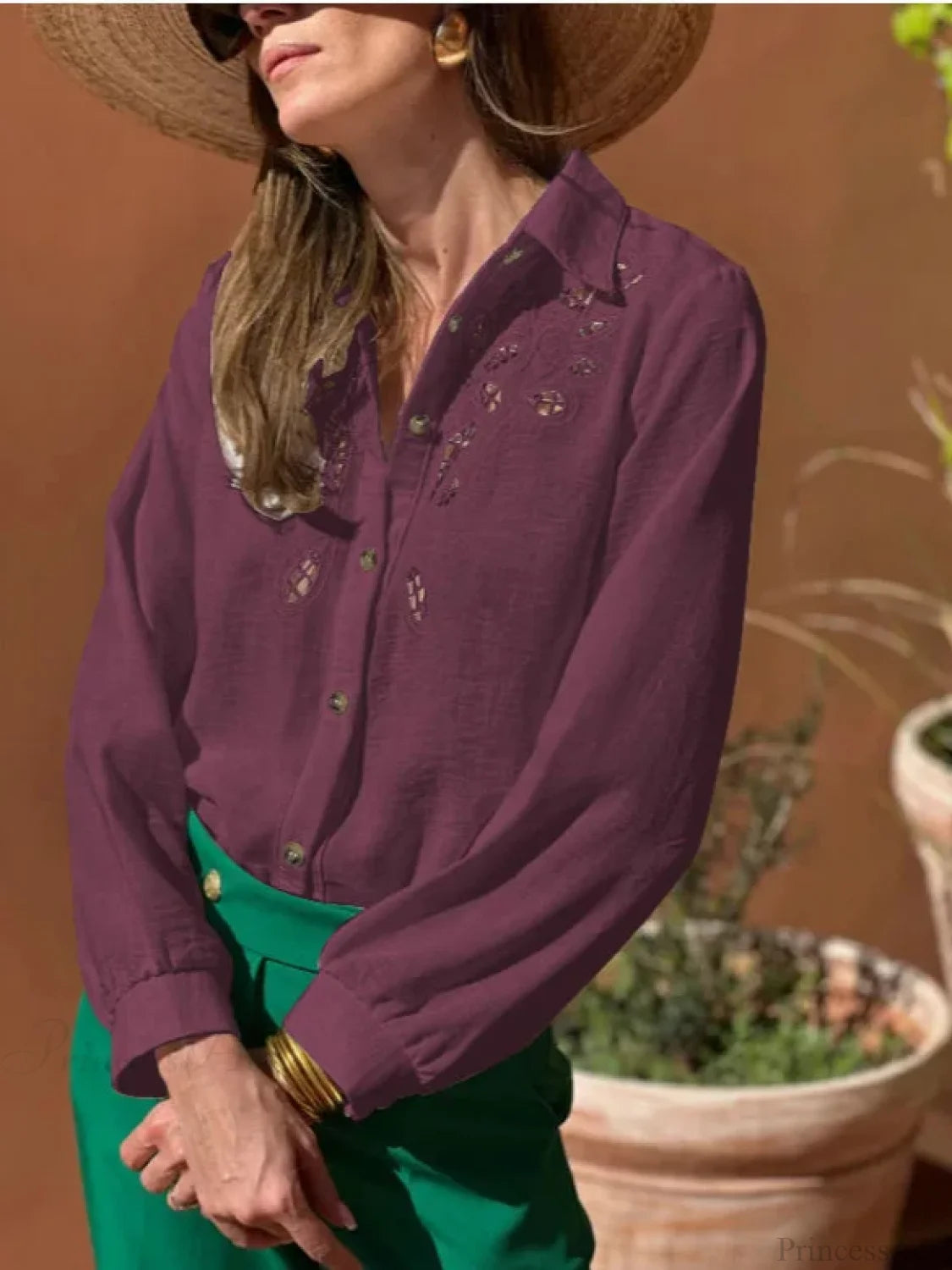 White Cotton Linen Lace Floral Embroidery Boho Blouse Maroon / M bohoblouse-250126