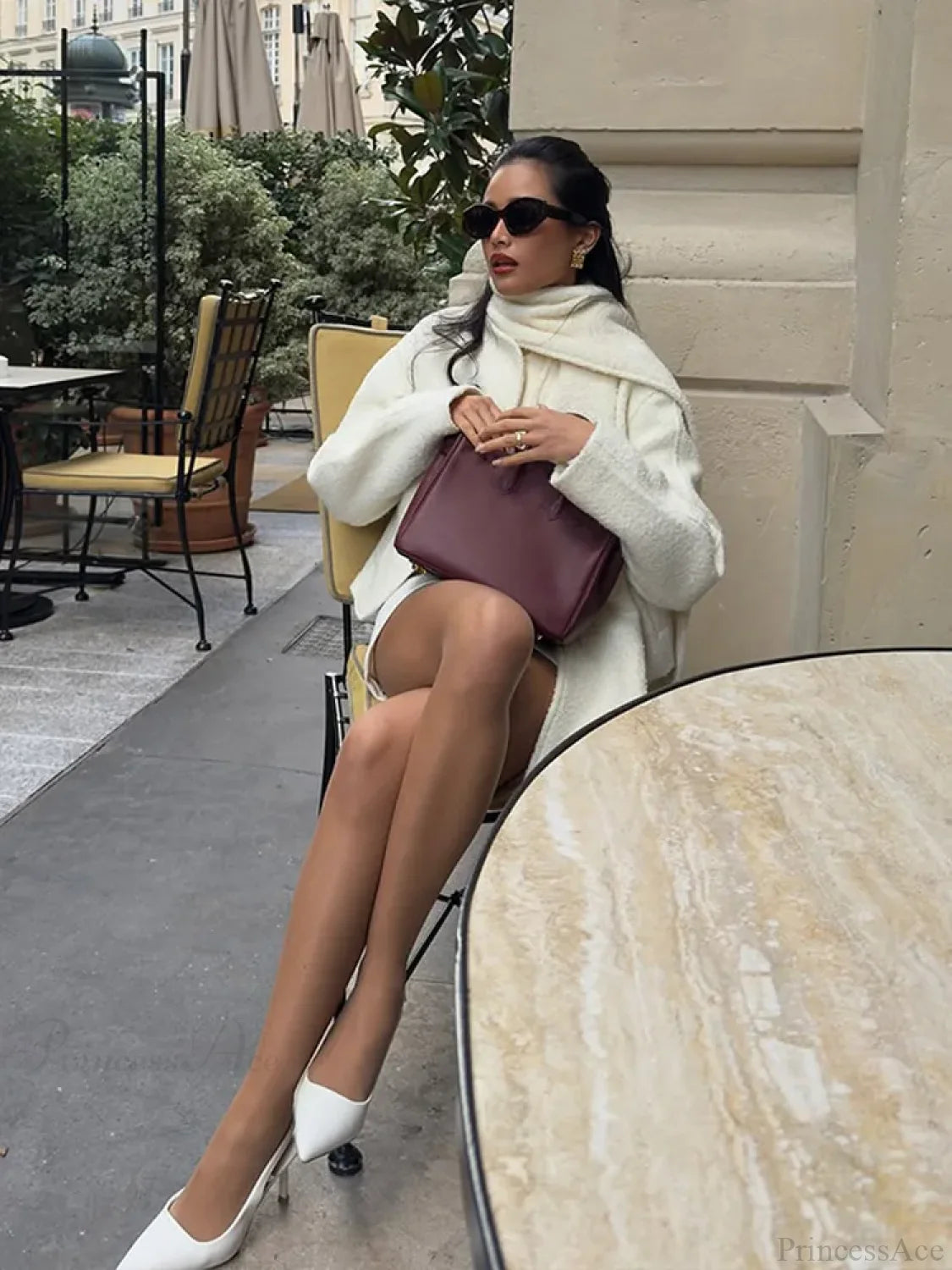 White Double Pocket Woolen Coat