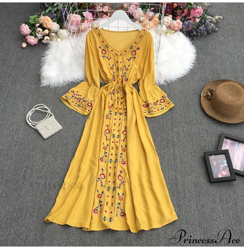 White Embroidered Puff Sleeve Maxi Dress Dresses