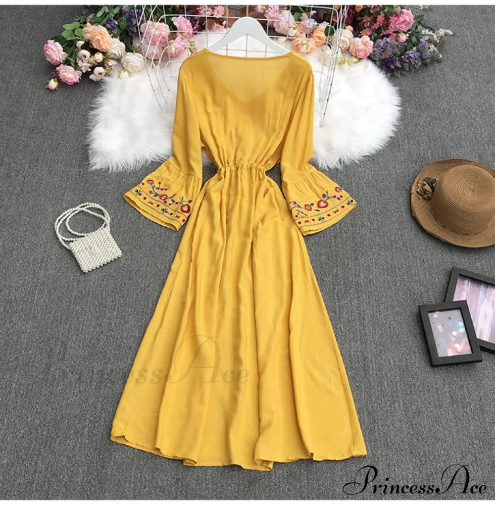 White Embroidered Puff Sleeve Maxi Dress Dresses