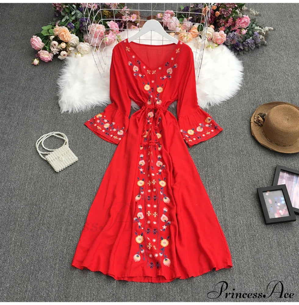 White Embroidered Puff Sleeve Maxi Dress Dresses