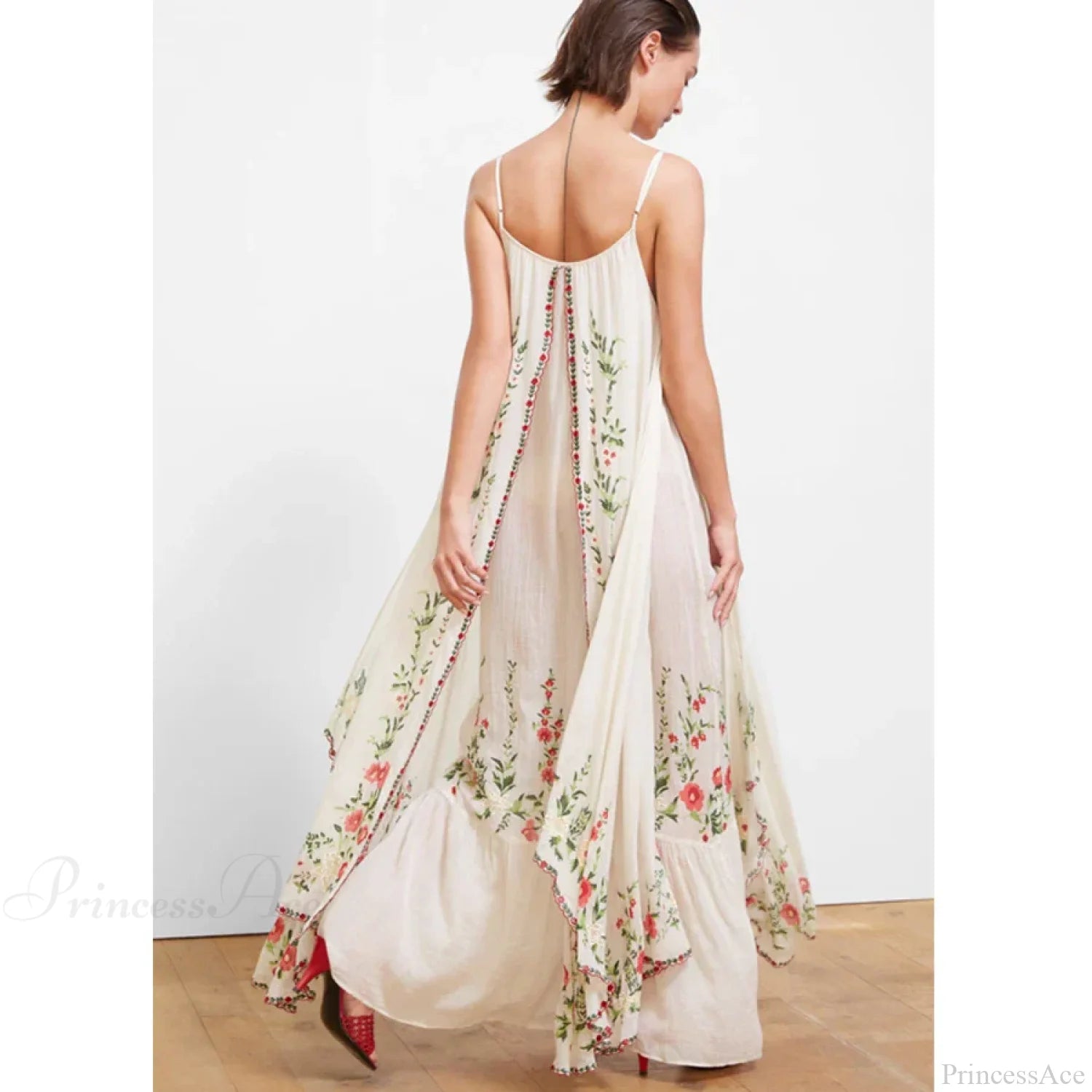 White Floral Embroidered Maxi Dress bohodress-250126