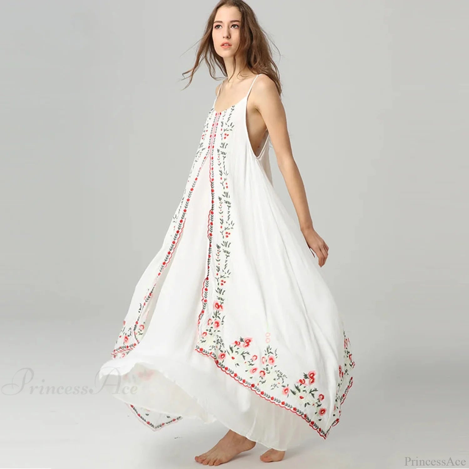 White Floral Embroidered Maxi Dress bohodress-250126