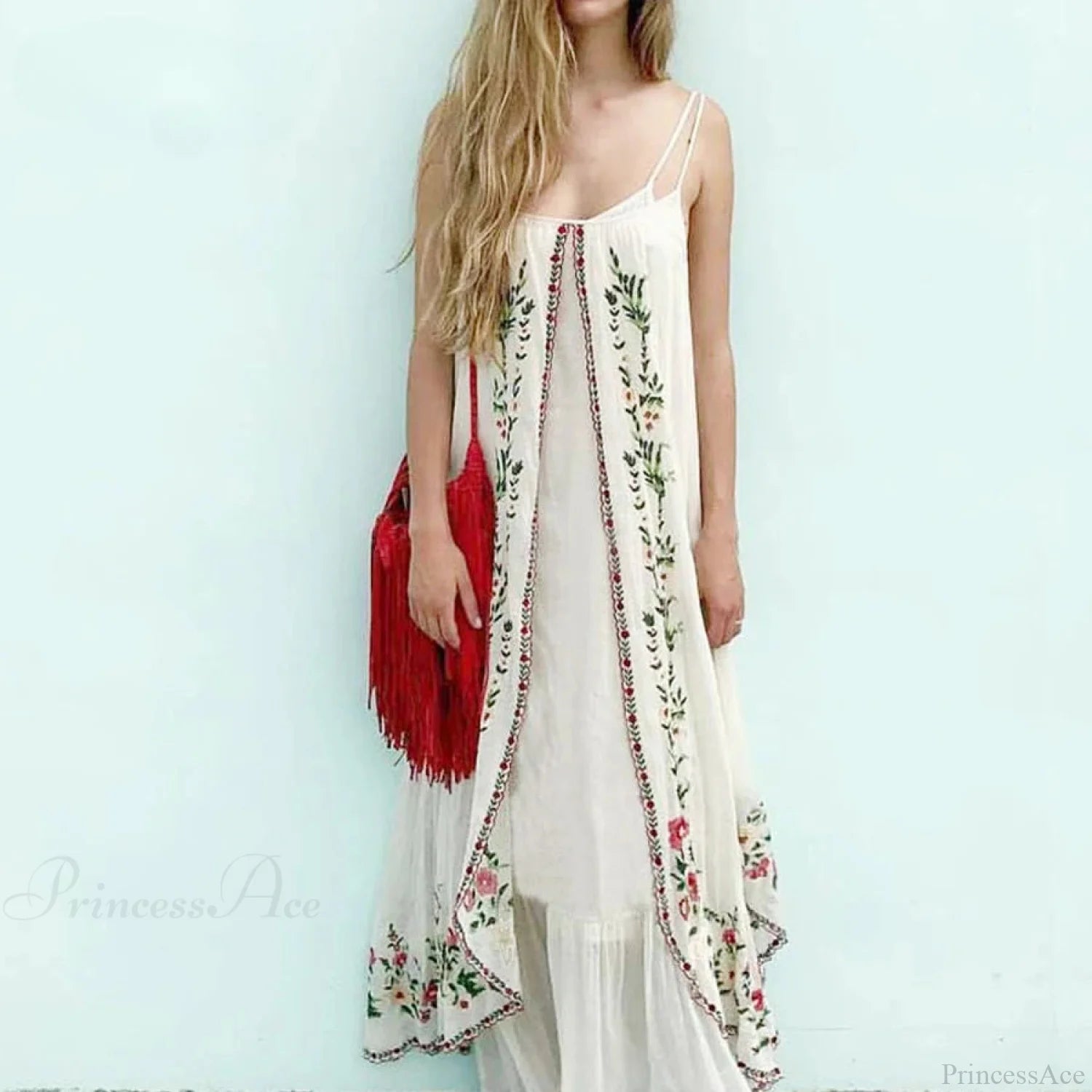 White Floral Embroidered Maxi Dress bohodress-250126