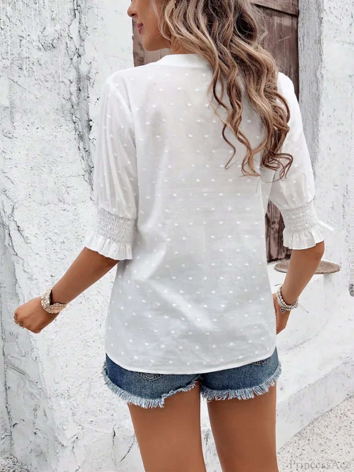 White Floral Embroidery Hollow Out Cotton Boho Blouse bohoblouse-250126