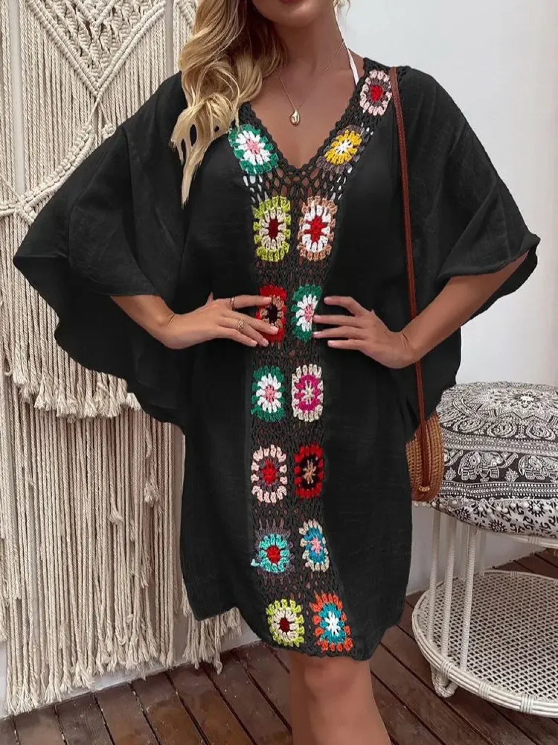 White Fringe Bikini Cover Up Black / one size