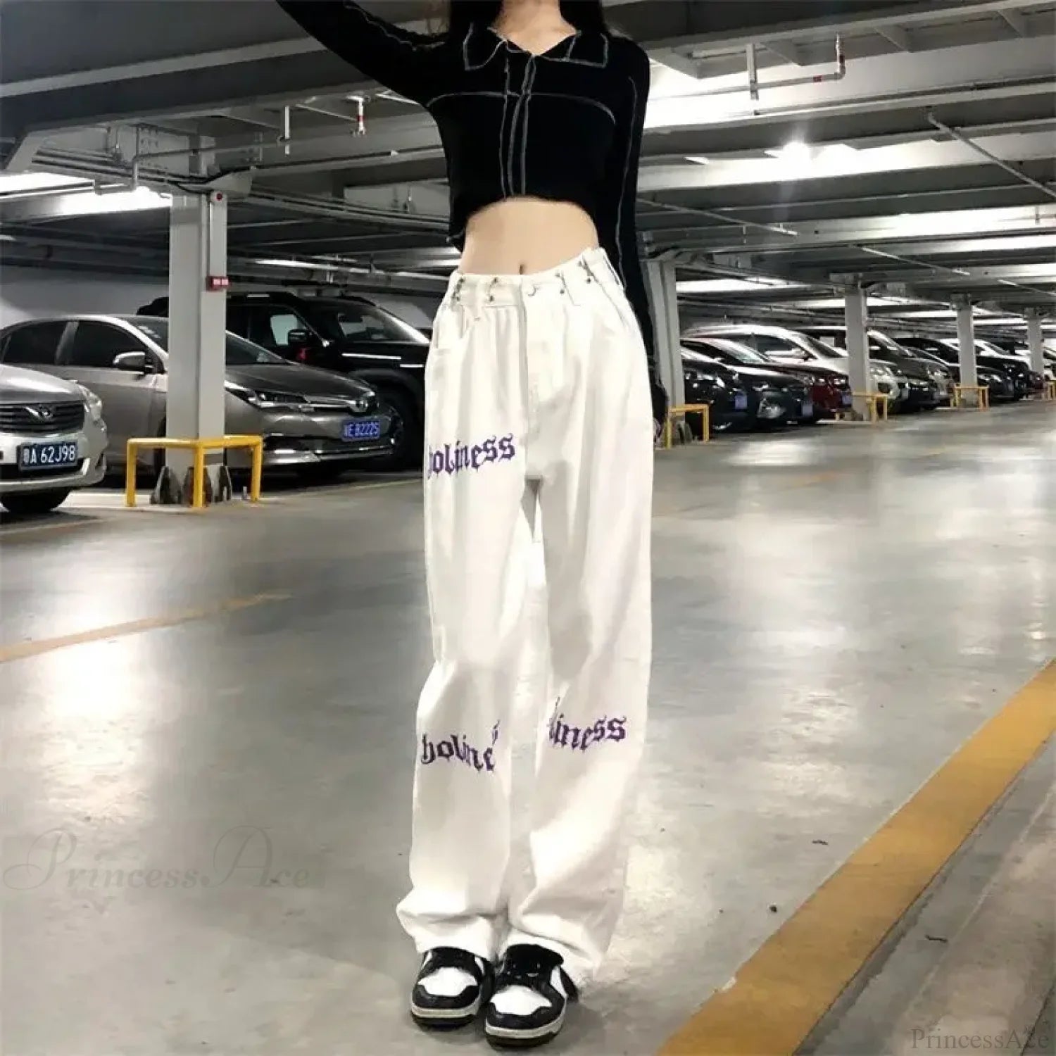 White High Waist Streetwear Pants