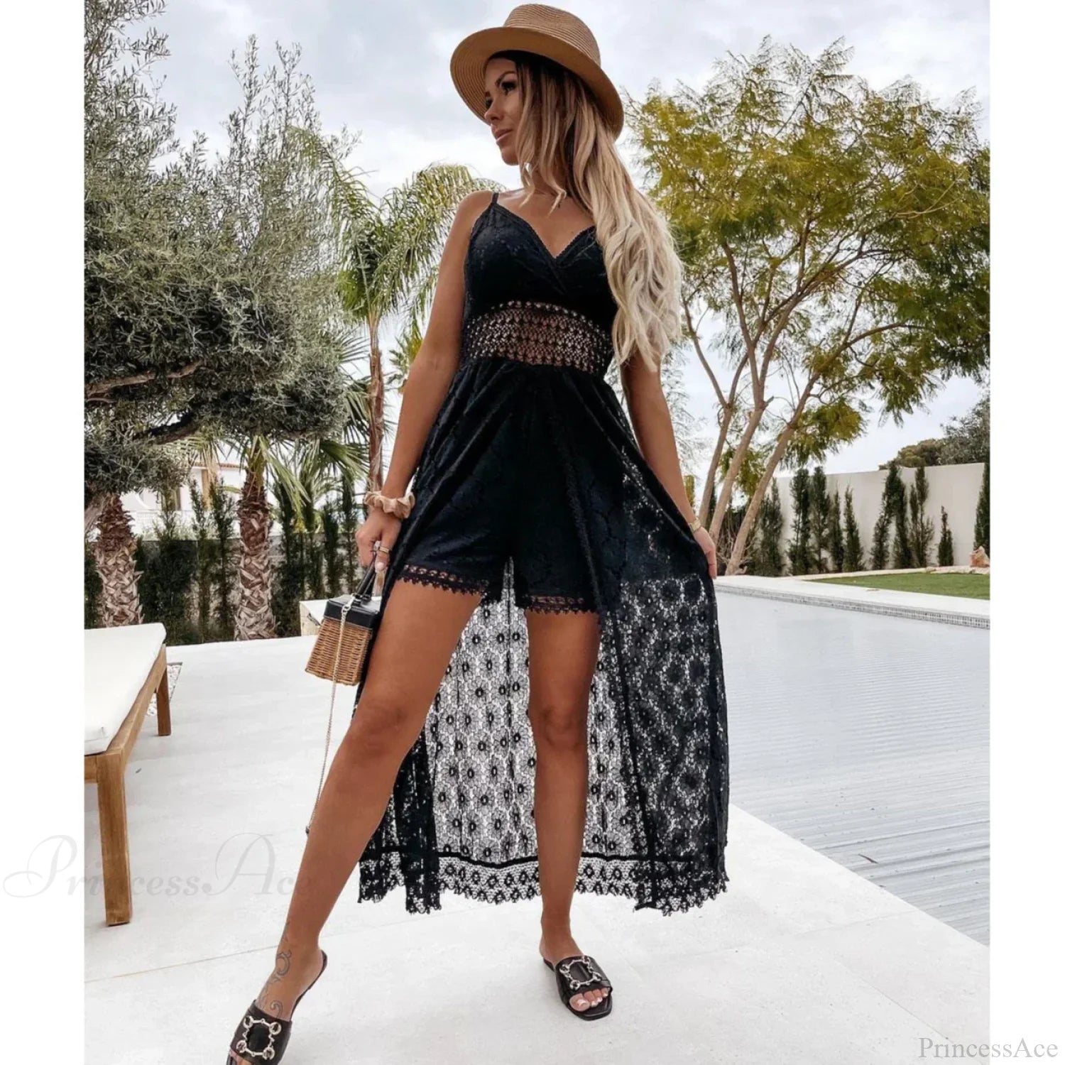 White Hollow Out Lace Strapless Sexy Split Midi Boho Dress bohodress-250126