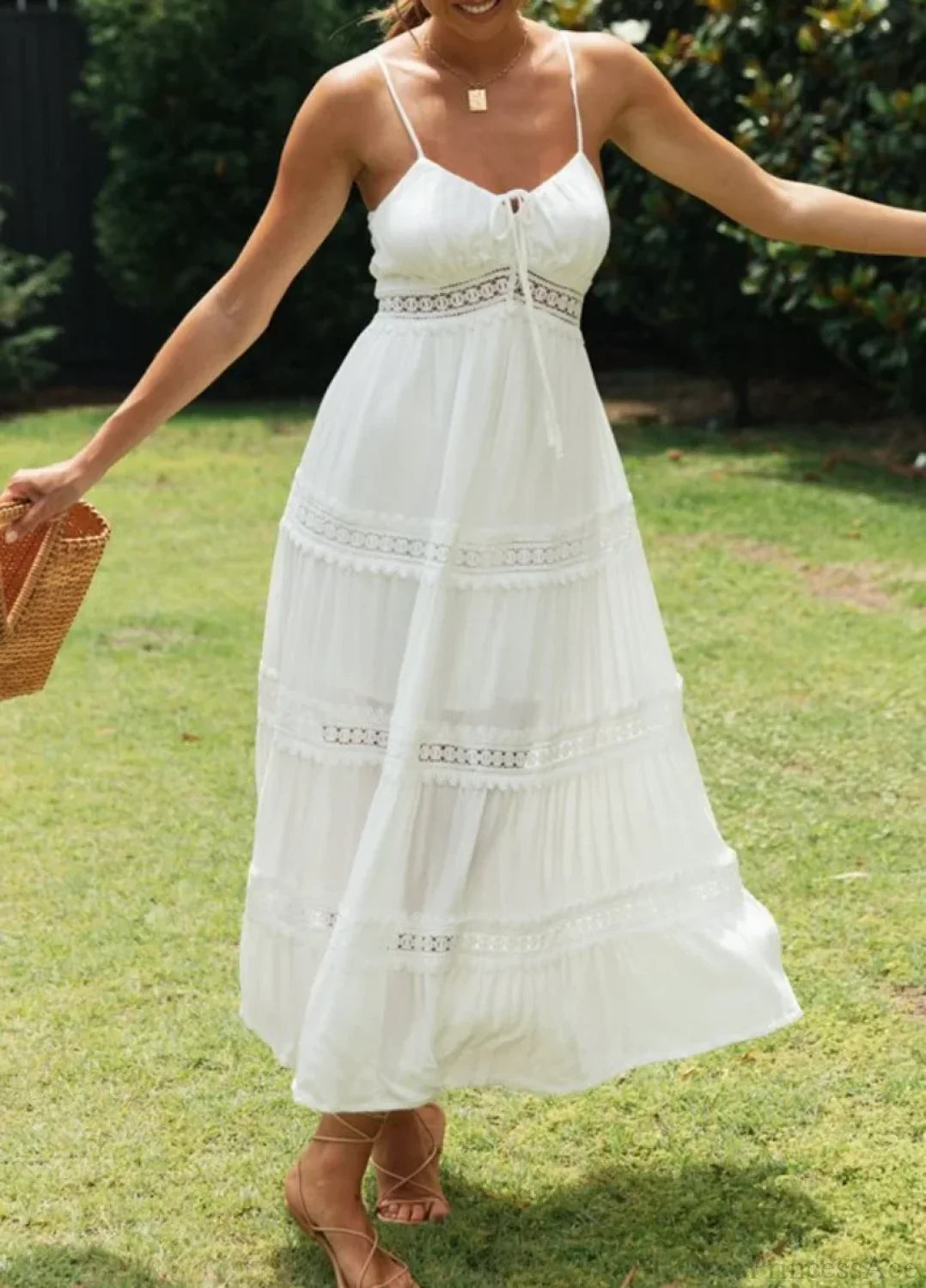 White Hollow Out Strapless Split Sleeveless Maxi Boho Dress bohodress-250126